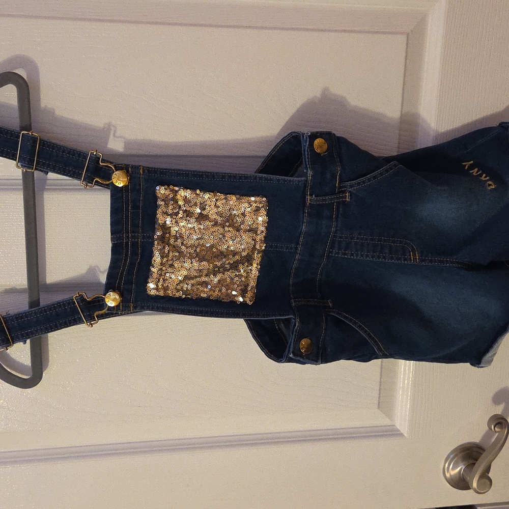 Dkny Denim Overalls with Gold Sequin Pocket